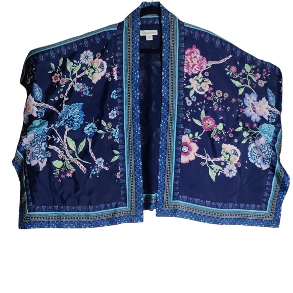 Coldwater Creek Blue Floral Kimono Top Sz MP Boho Hippie Fairycore - Picture 2 of 8